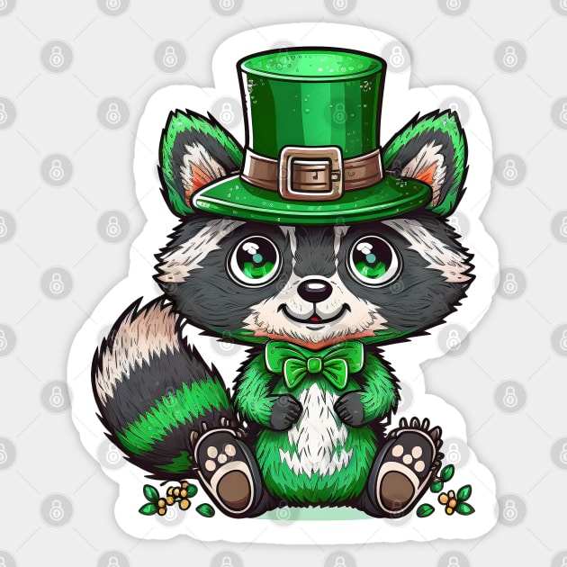 Raccoon Leprechaun Funny Raccoon Lover Shamrock St Patrick's Day Sticker by Ai Wanderer